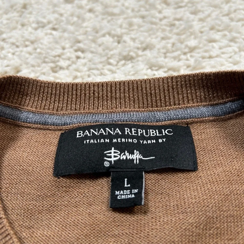 Banana Republic Sweater Large Brown Merino Modern Italian Wool Baruffa Crewneck